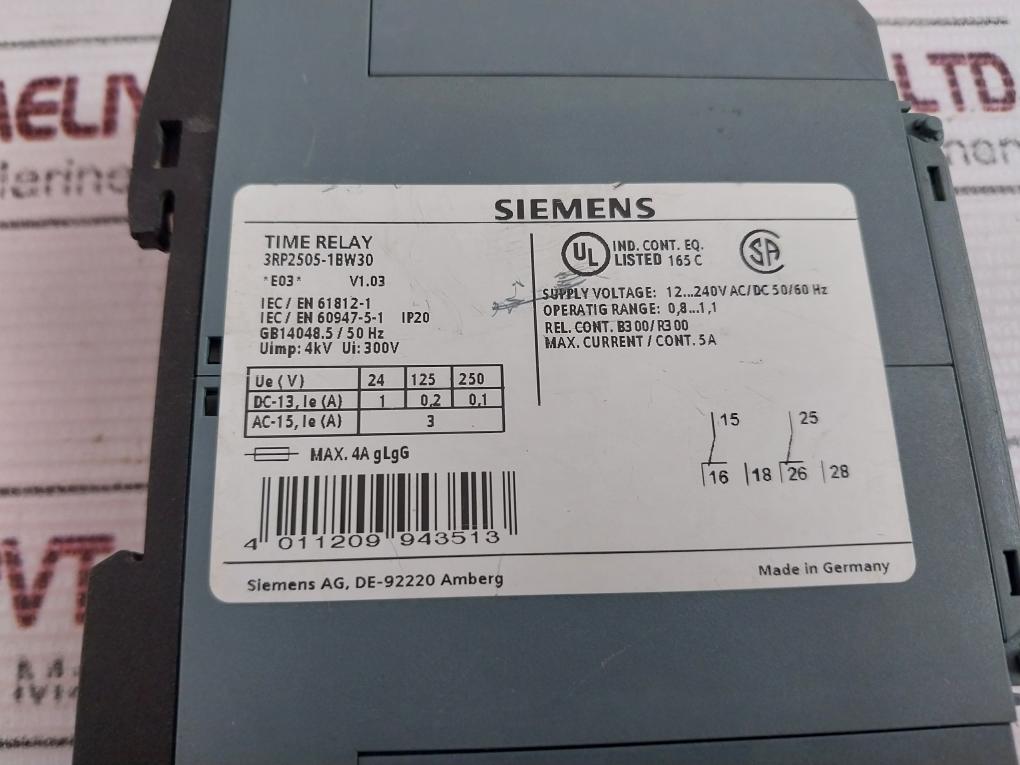 Siemens 3Rp2505-1Bw30 Time Relay 12-240V Ac/Dc 50/60Hz