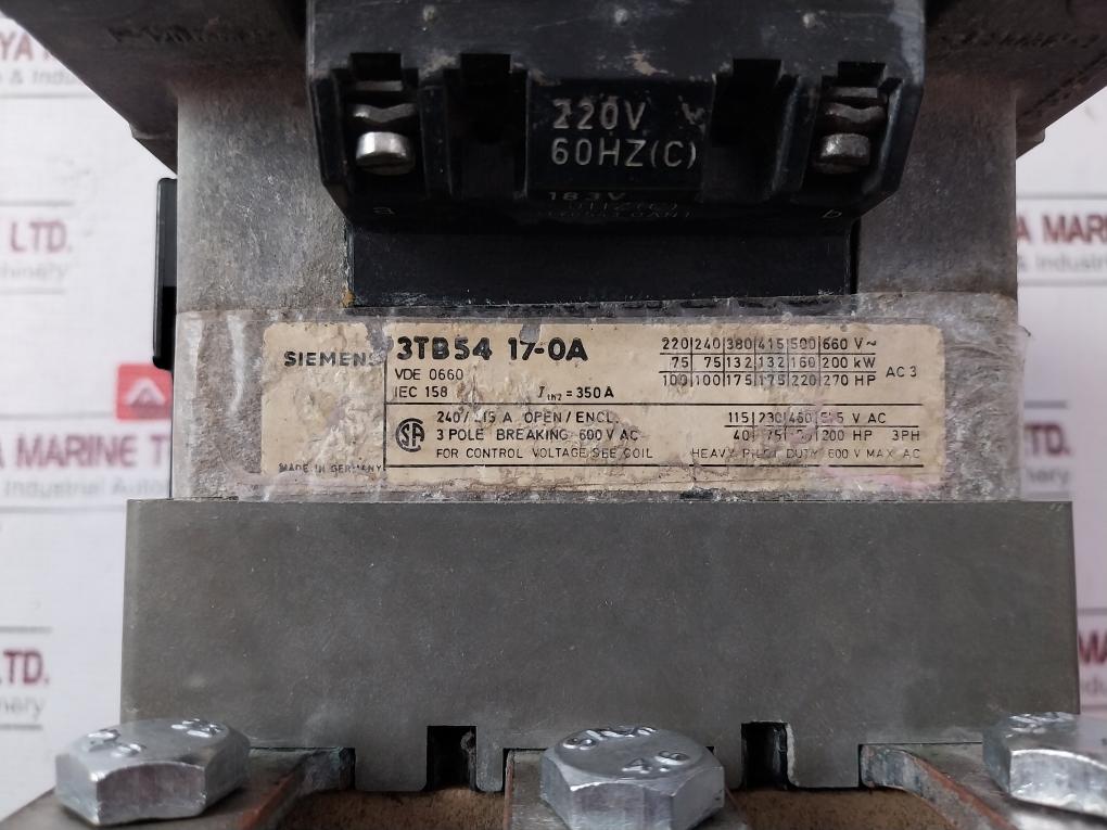 Siemens 3Tb54 17-0A 3 Pole Breaking Contactor 220V 60Hz